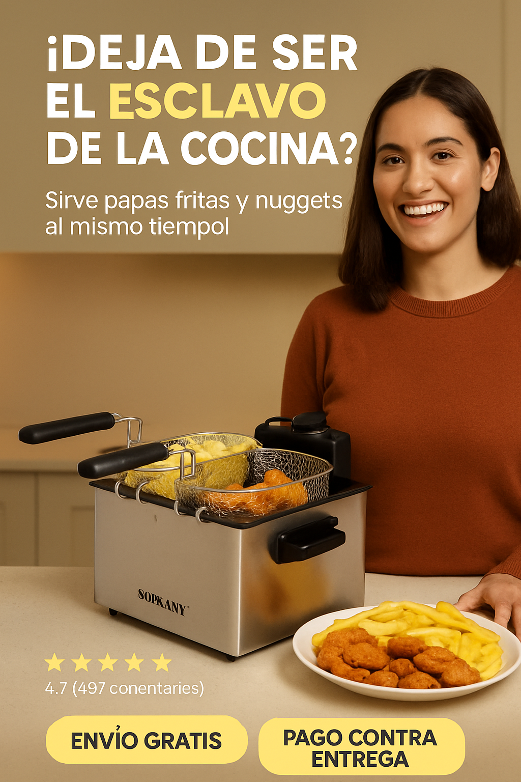 FREIDORA DE ACEITE CON 2 CESTAS SOKANY